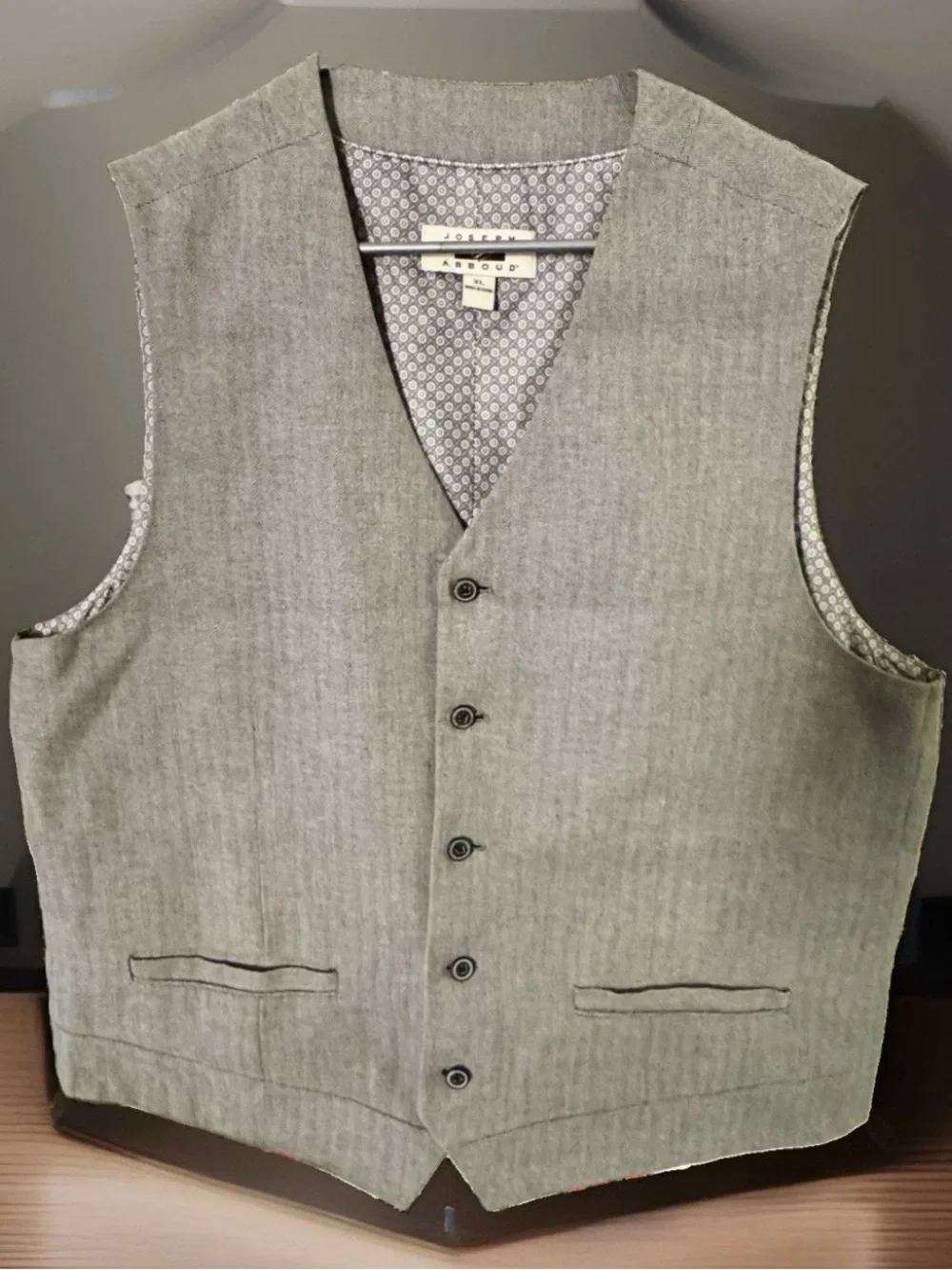 Joseph Abboud Men’s XL Gray Herringbone Suit Vest Waistcoat 5-Button Lined
